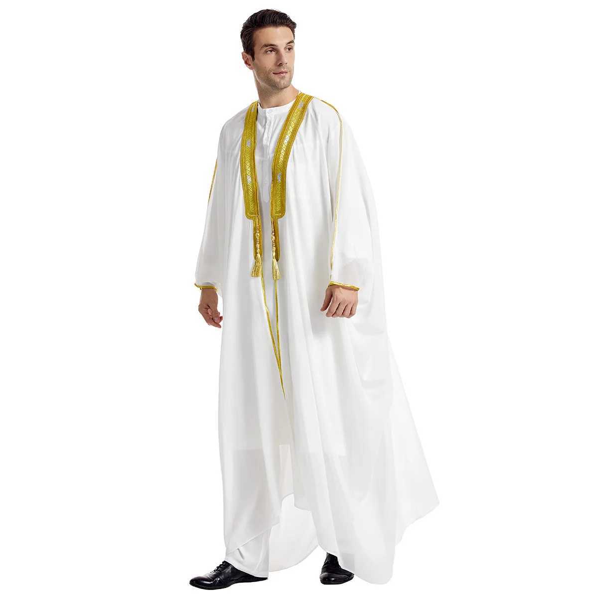 Muslim Open Abayas for Men White Black Robe Chiffon Soft Fabric Luxury Long Sleeve Moroccan Arab Clothing Elegant Thobe X250514
