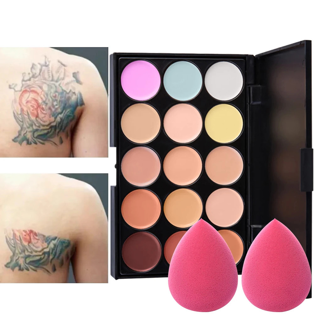 POPFEEL Concealer Palette Kit 15 Color Facial Camouflage Concealer with Sponge Puff 250512