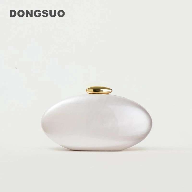 Egg Shape Clutch Bag Acrylic Women Wedding Evening Party Cute Ivory Pearl Color Purse Handbag Summer New 2024
