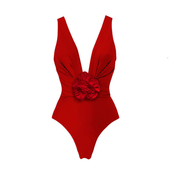 New retro solid color one-piece from Europe America, hot selling and explosive for women. Large flower swimsuit factory wholesale. 2025 temperament ve