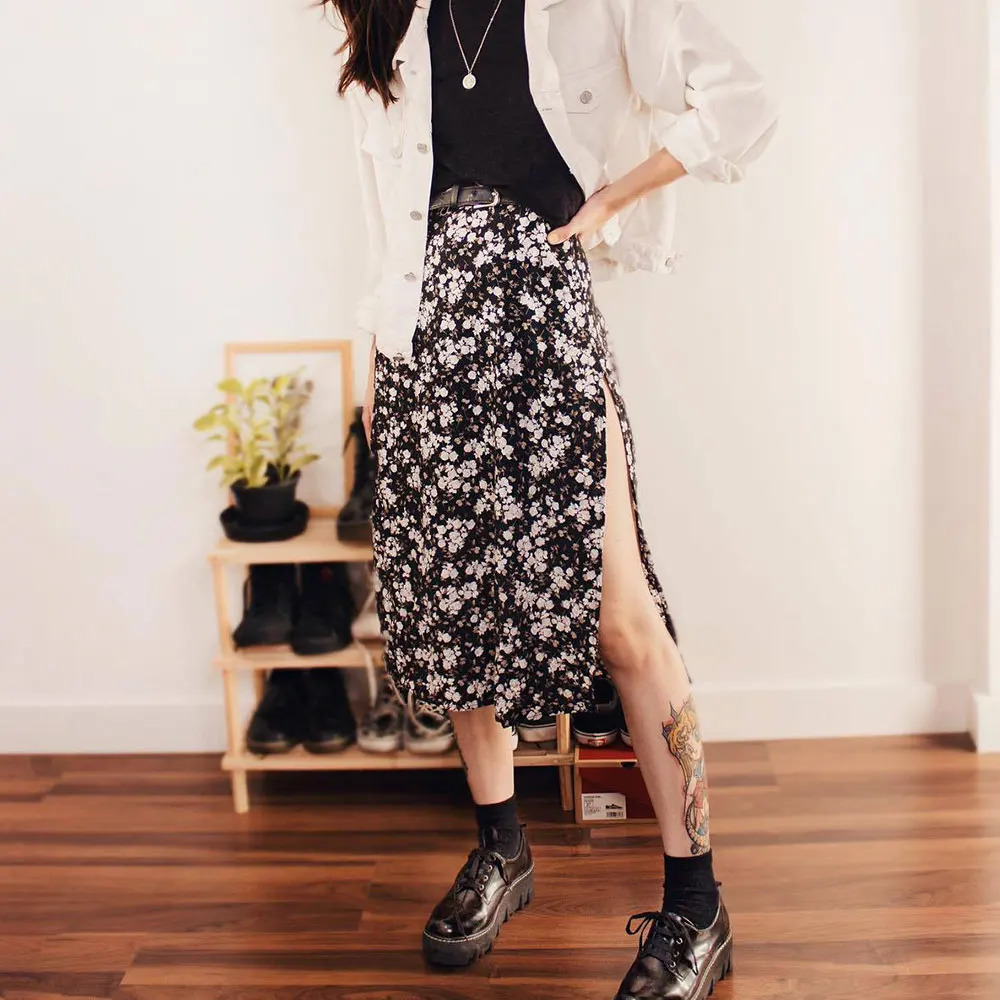 Jocoo Jolee Elegant Leopard Floral Printing Long Skirt Women Sexy High Waist Split Midi Skirts Office Lady Bodycon A Line 250514