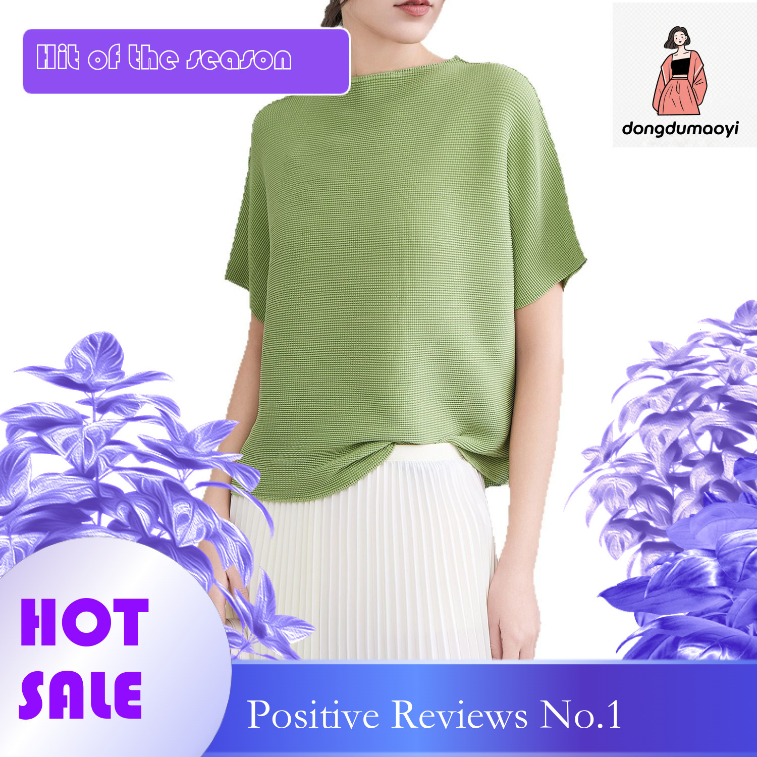 dongdumaoyi Miyake design sense loose short sleeved round neck pleated T-shirt solid color plus size western-style meat blocking top for women