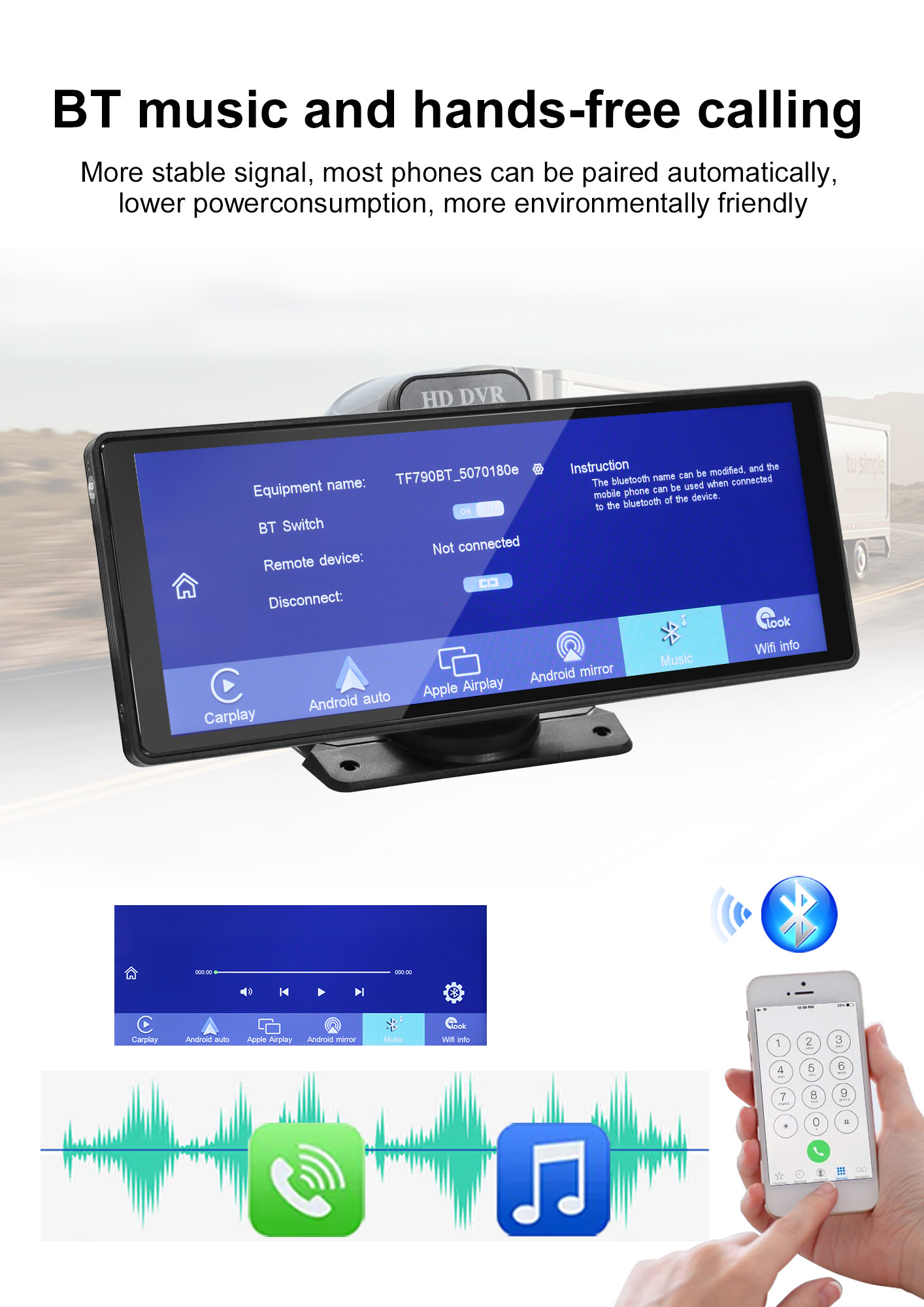 BY-CS102 10.26" IPS Touchscreen Car Display with Dual 1080P Cameras Wireless CarPlay/Android Auto Global Certified & OEM Support