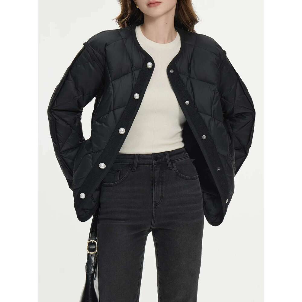FSLE 105G Filling Amount Fashion Lattice Design Down Coat For Female Fall Winter 2024 New Loose Warm Jacket 24Fs14052