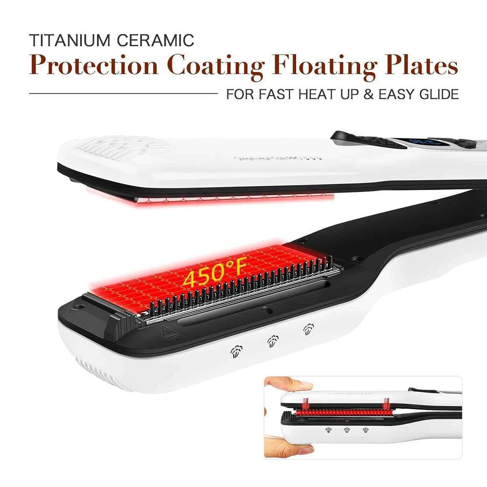 Professional Steam Straightener Brush Anti-scald Negative Ion Care Ceramic Wide Hair Curling Flat Plates Lcd Display