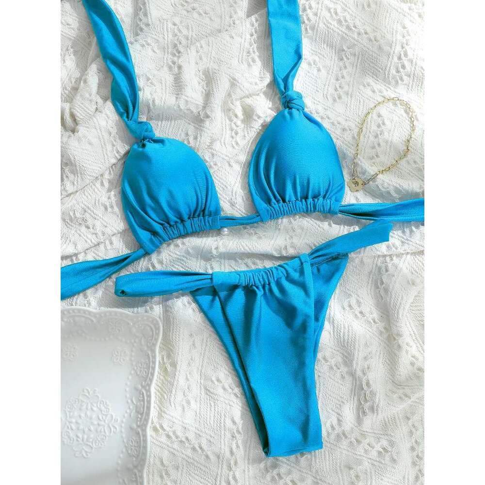 Pleated Bikinis Push Up Swimsuit Sexy Swimwear Women Bandage Beachwear Solid Color Bathing Suits Bikini Summer Swimsuits