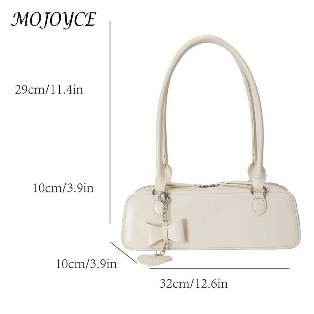 Women PU Underarm Fashion Solid Color Elegant Hobo Bag Zip Closure with Heart Pendant Stylish Shoulder Purse