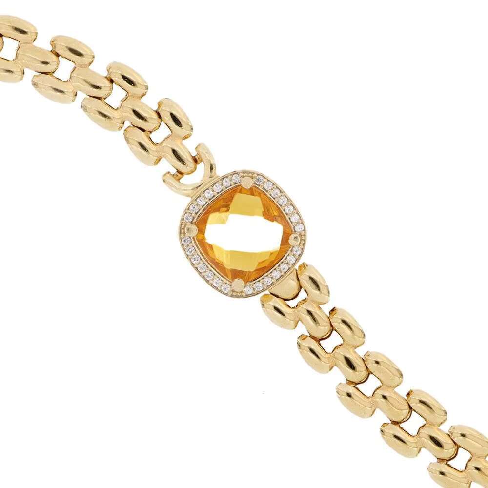 Made in Italy Gold Plated Bracelet Yellow Gemstone Center Accented with Cz Elegance