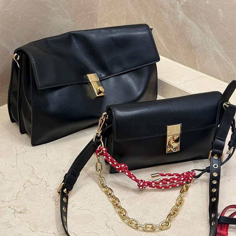 High-end Flap Messenger Retro Small Pendant Lock Motorcycle Brand Genuine Leather Square Classic Shoulder Bag