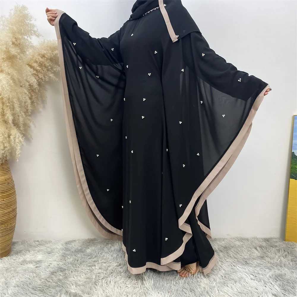 Middle Eastern Muslim women fashion elegant chiffon dress Dubai Turkey Loose Muslim robe Bat slve robe X250514
