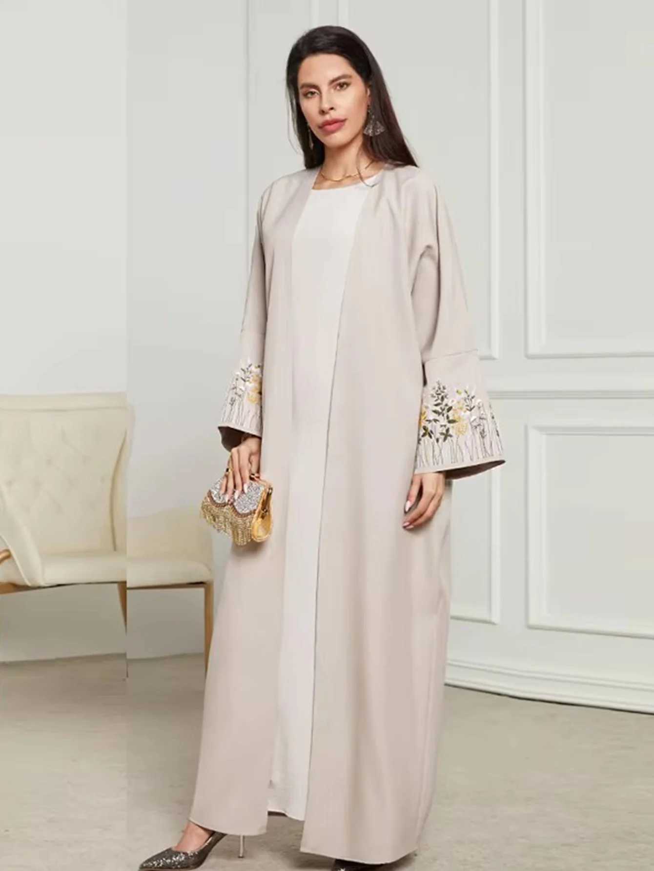 2025 New Muslim Saudi Dubai Ramadan Eid Cardigan Embroidery Slve Open Kimono Abaya Kuwaiti Moroccan Women Loose Robe X250514