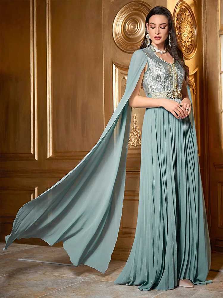 Dubai Women Evening Dress Chiffon Extra Long Cape Slve Belted Abaya Muslim Turkey Moroccan Caftan Kaftan Femme Party Vestidos X250514