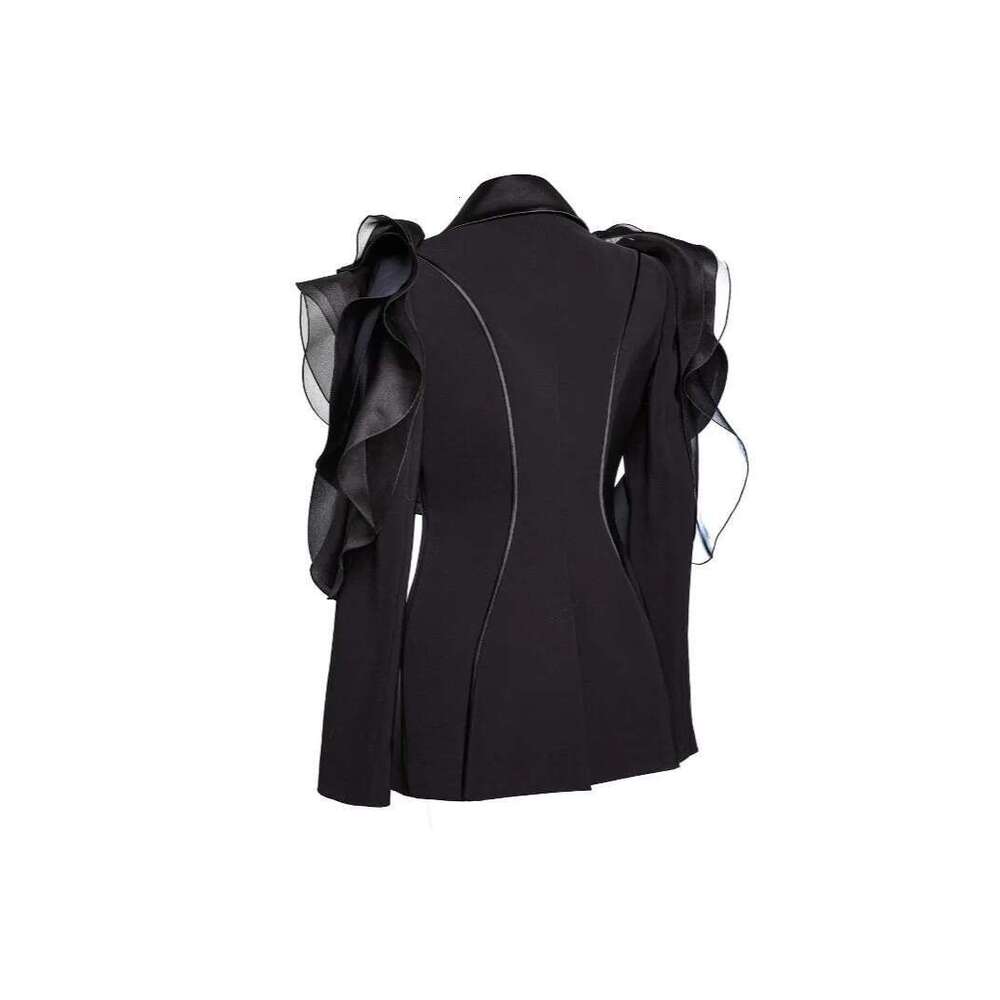 Getspring Women 2025 Three Dimensional Ruffled Ing Long Sleeve Ladies Black Blazer Coat Women's Slim Suit Jacket