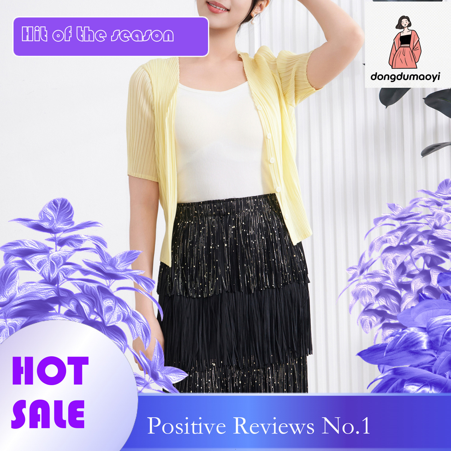 dongdumaoyi Miyake temperament, small outdoor outfit, women's summer new style, high-end feeling, slimming, simple and versatile short sleeved sh