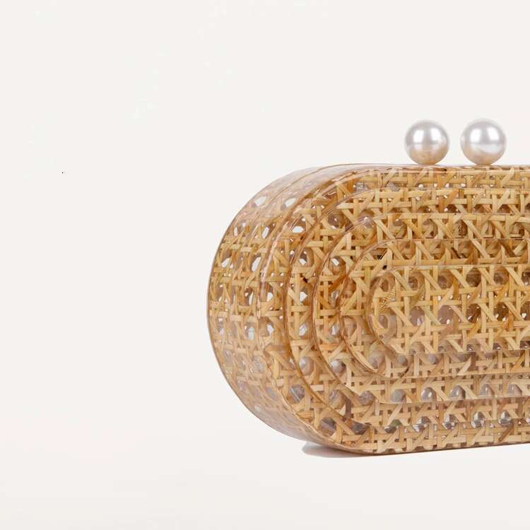 Women Acrylic Egg Cane Bag Rattan Clutch Bag For Wedding Party Purse Summer Beach Wicker Handbag Designer New
