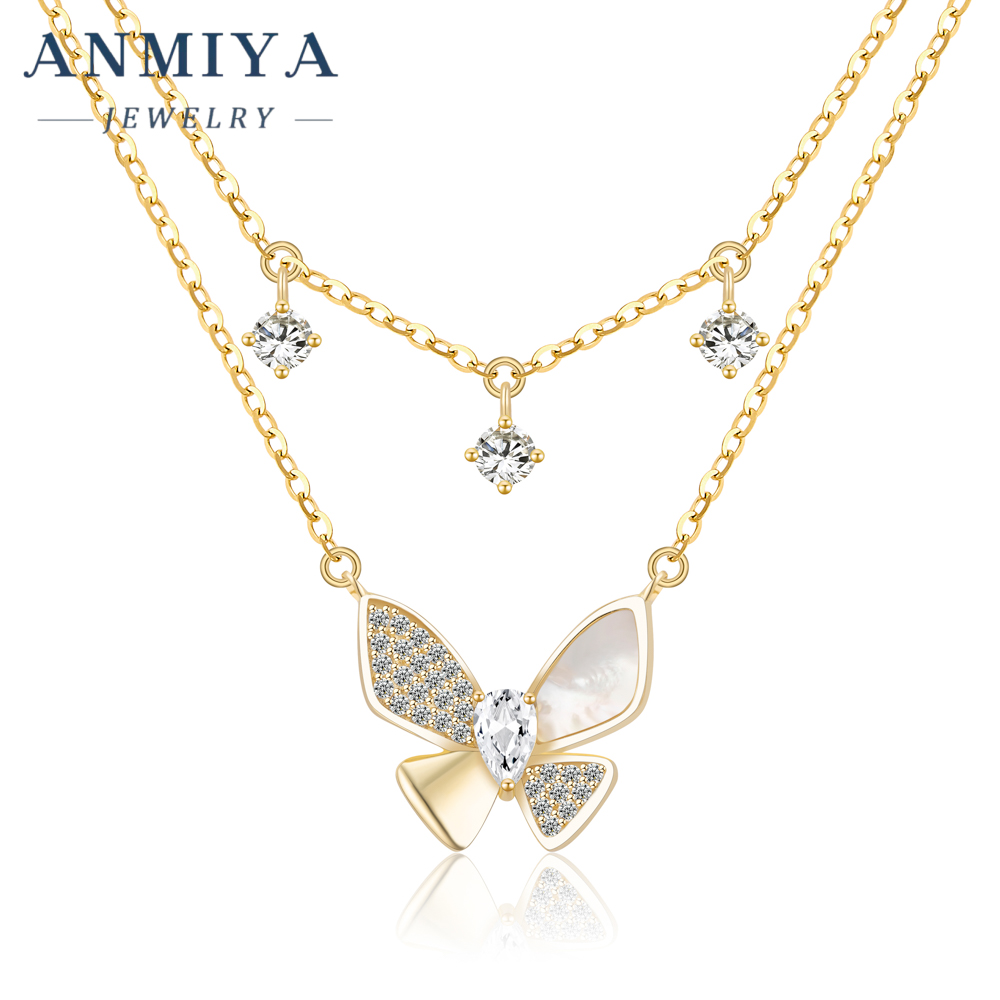 New Design INS Fashion Long 18K Gold Plated Tassels Women Necklace butterfly Shape CZ Fashion Chains Layering Necklaces