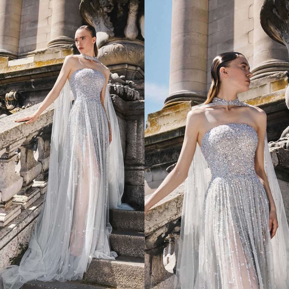 Luxury Glitter Prom Dresses Mermaid With Strapless Sparkling Sequins Customized Zipper Court Gown Floor-Length Evening Dress Plus Size Vestido De Noit