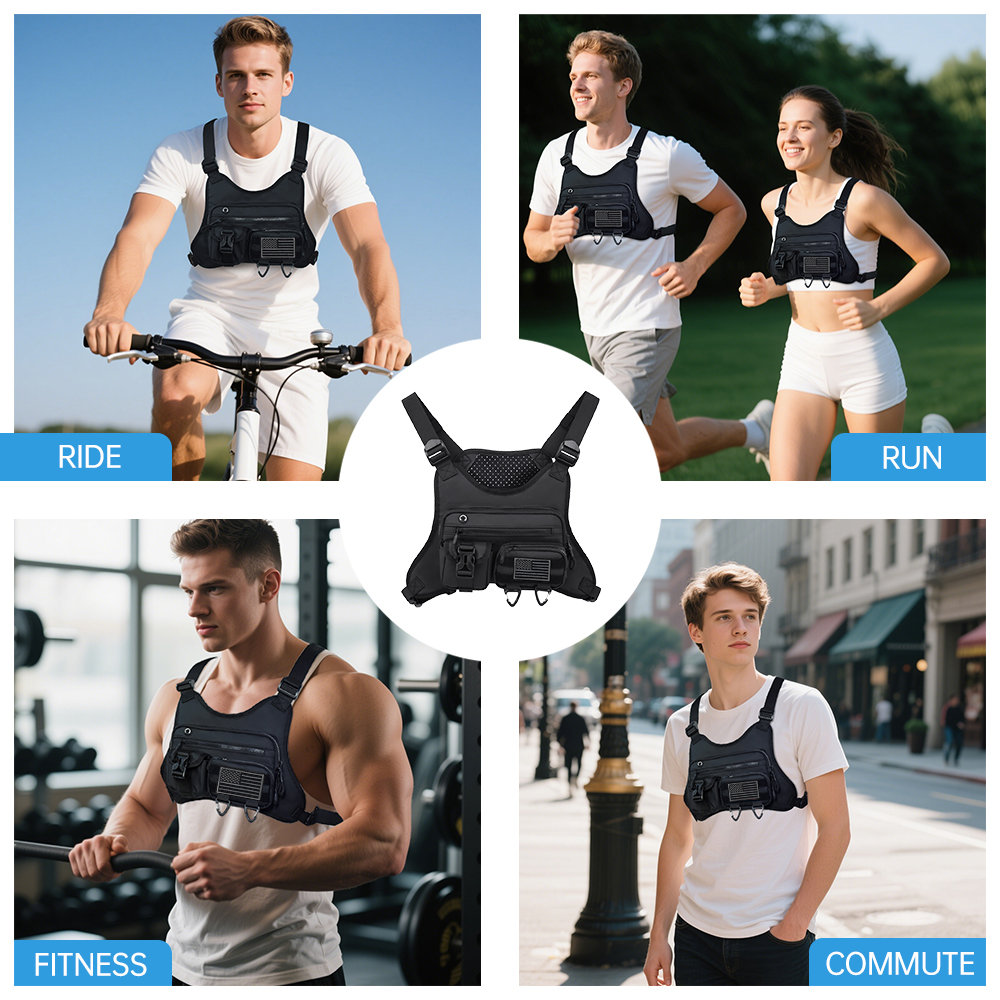 Sports Chest Bag For Men, Water Resistant Lightweight Front Running Vest Bag With Built-In Phone Holder & Extra Storage For Workouts, Cycling | 558
