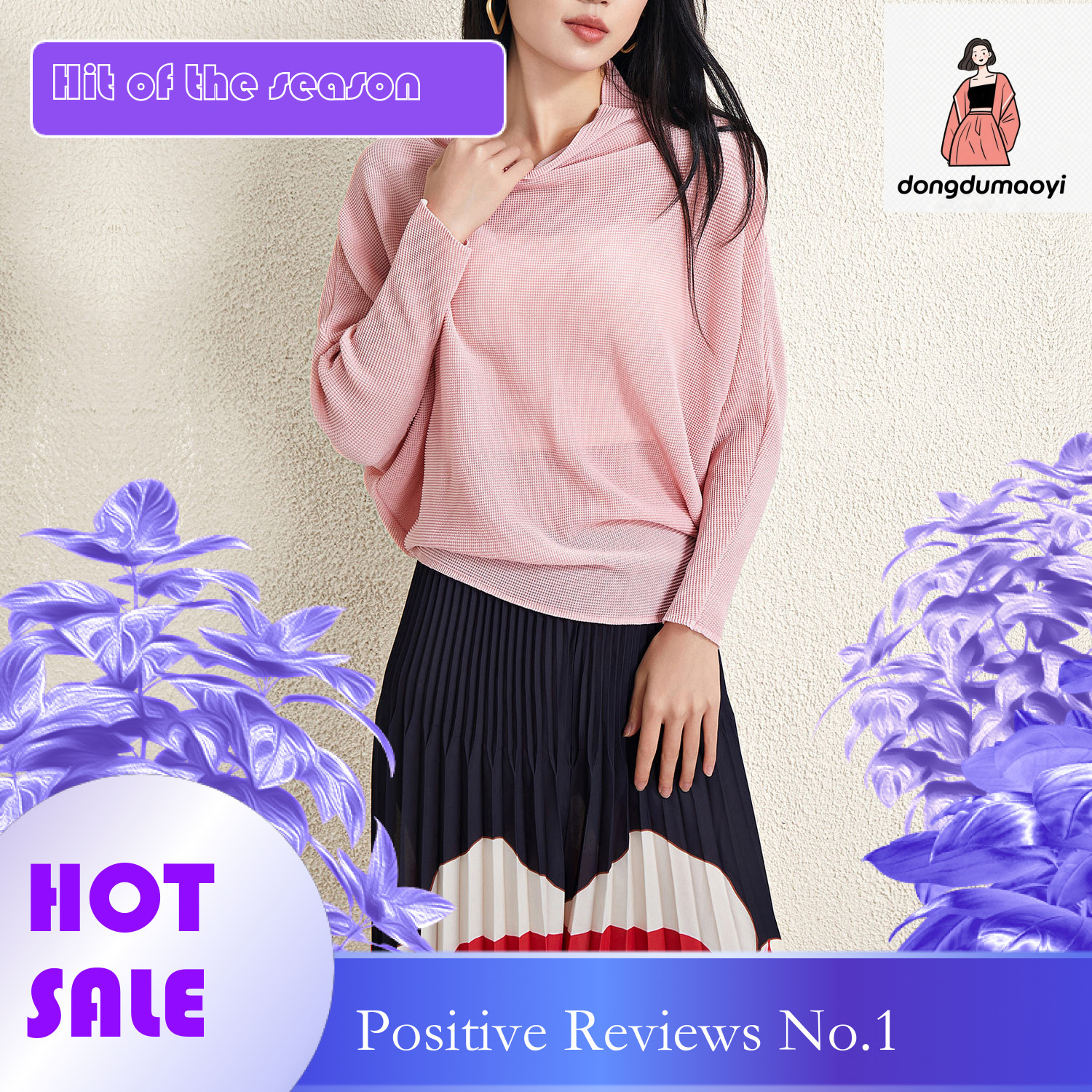 dongdumaoyi Miyake Bat Long Sleeve Top for Women 2024 Spring New Style Loose, Lazy, Versatile, Western Style, Slim and Wrinkled T-shirt