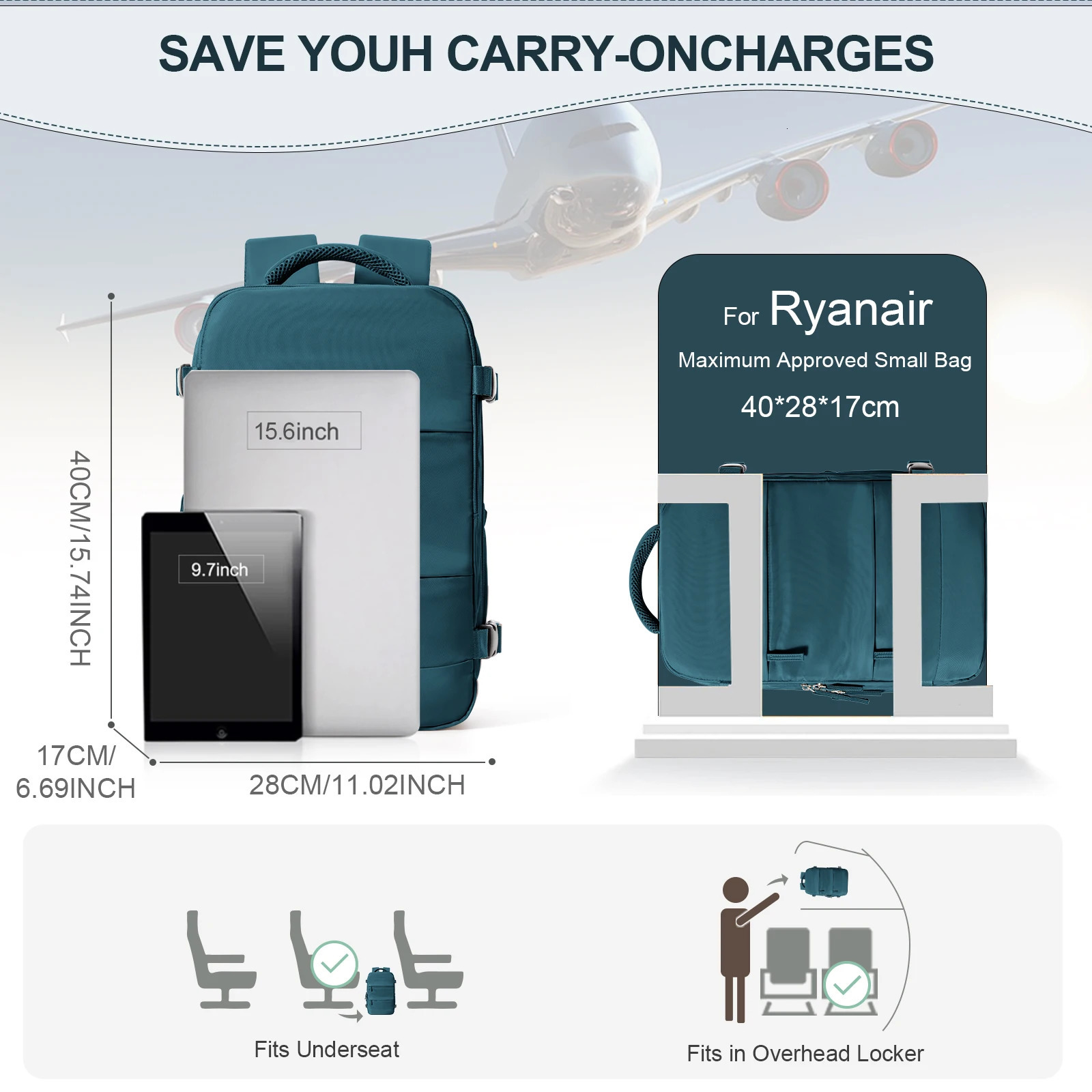 Women Men Hand Luggage Backpack Business Laptop Bag College Travel Waterproof Carry on Cabin School 250514