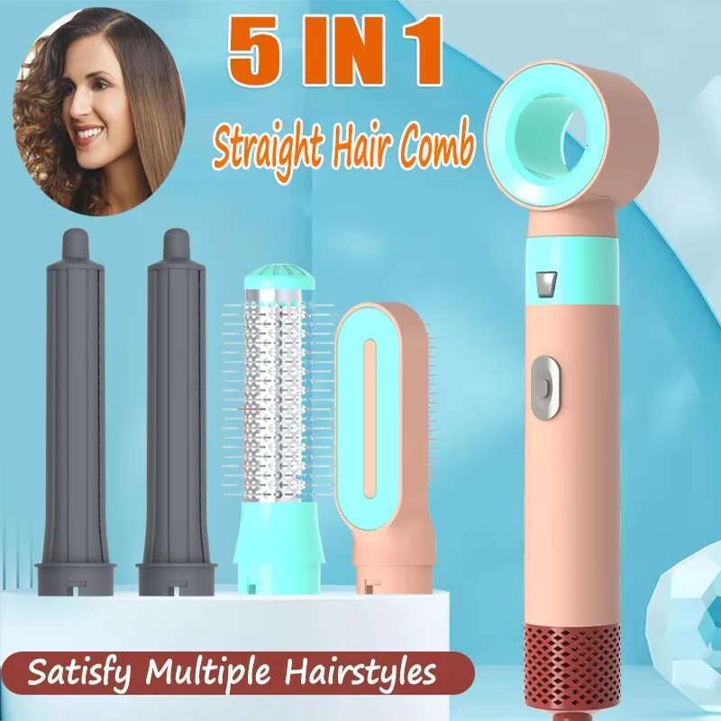 2025 5-in-1 Straight Hair Comb Negative Ion Automatic Curling Iron Multifunction Electric Hot Air Dryer Volume Curly Hairdress