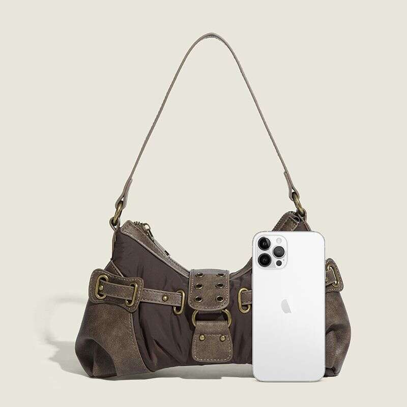 Autumn Winter New Fashionable Maillard Used Soil Style Shoulder with Wrinkle Needle Buckle Versatile Underarm Bag