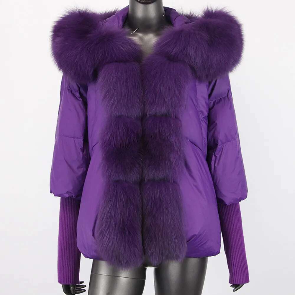 Jacket Women Warm Hooded Natural Thick Winter Loose Oversize Duck Down Streetwear Outerwear Real Fox Fur Coat Woman