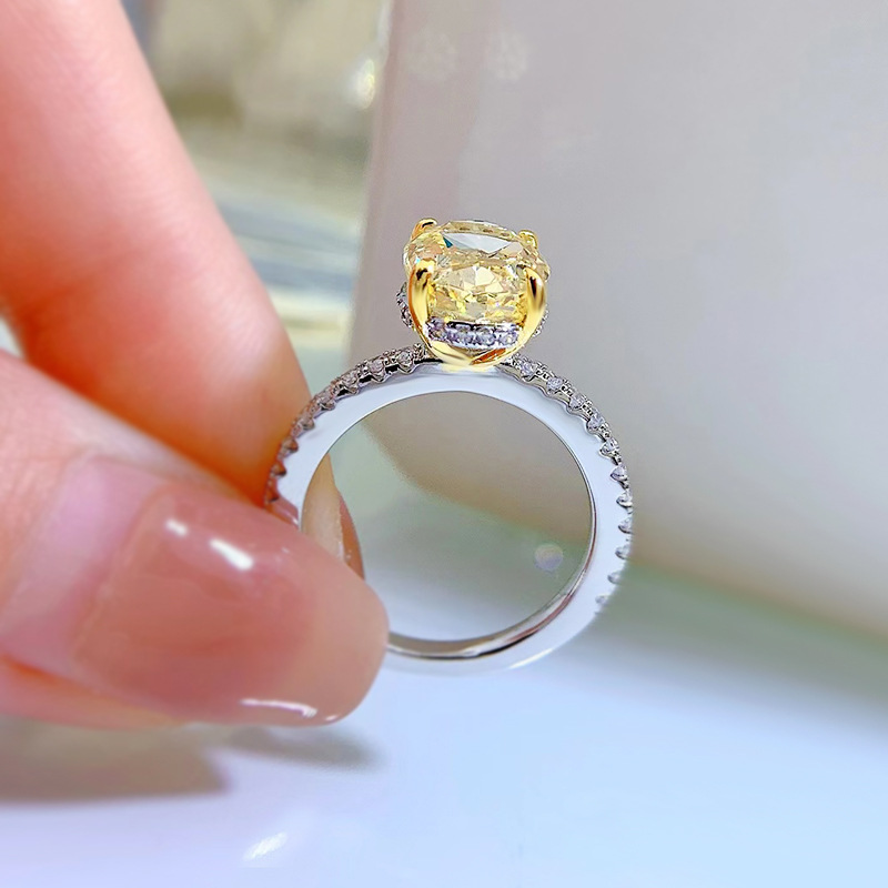 US Size 5-9 Sparkling Dove Egg Yellow Lab Moissanite Diamond Luxury Jewelry Soild 100% 925 Sterling Silver Gorgeous Lady Women Wedding Birde Ring For 