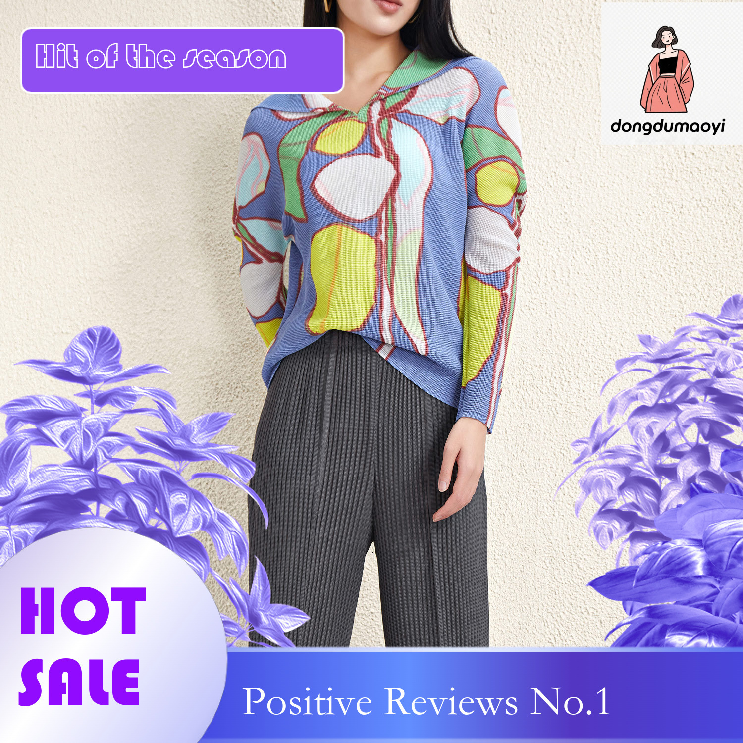 dongdumaoyi Gaoding Sanzhai counter series long sleeved t-shirt base shirt geometric print top summer women's design sense clothes thin