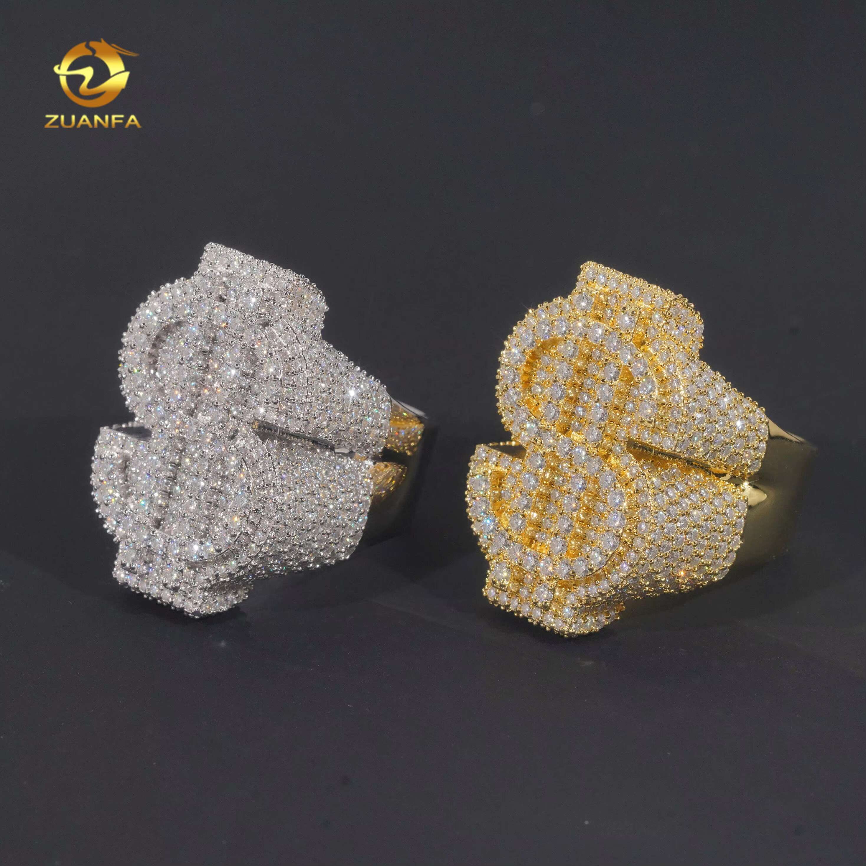 Silver 925 Mens Rings Fine Jewelry Iced Out Vvs Moissanite Custom Hip Hop Lab Diamond Jewelry Dollar Ring