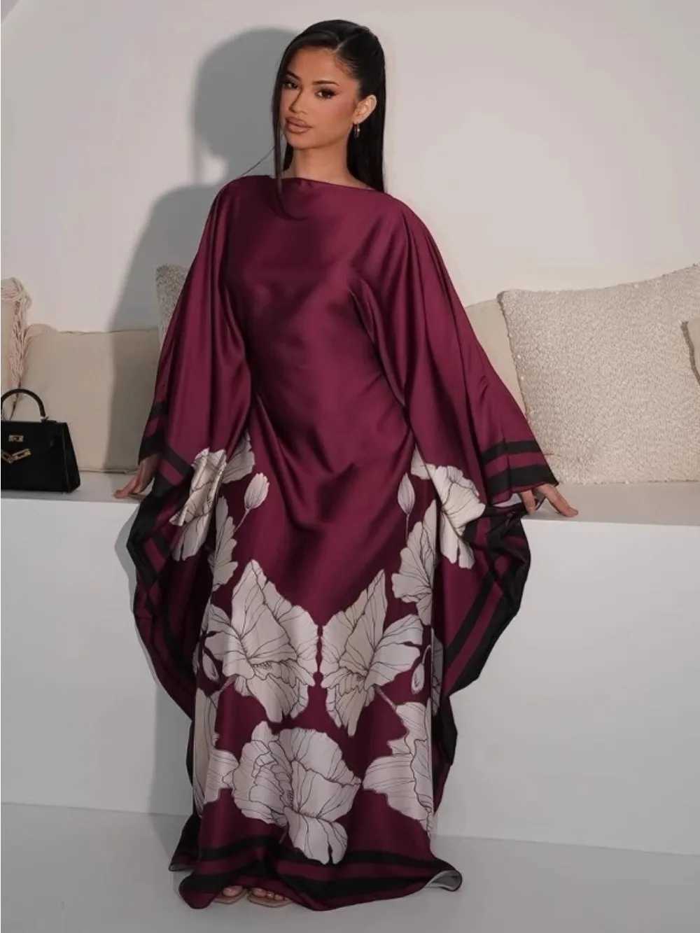 Women Bat Slve Dress Muslim Abaya Print Caftan Party Dresses Arab Long Robe Morocco Dubai Kaftan Vestidos Largos Jalabiya 2025 X250514