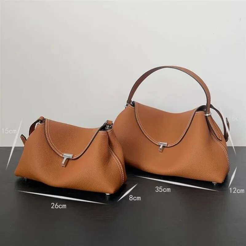 Niche leather T-shaped flip cover handbag commuting, large capacity single shoulder storage bag, tote bag for women