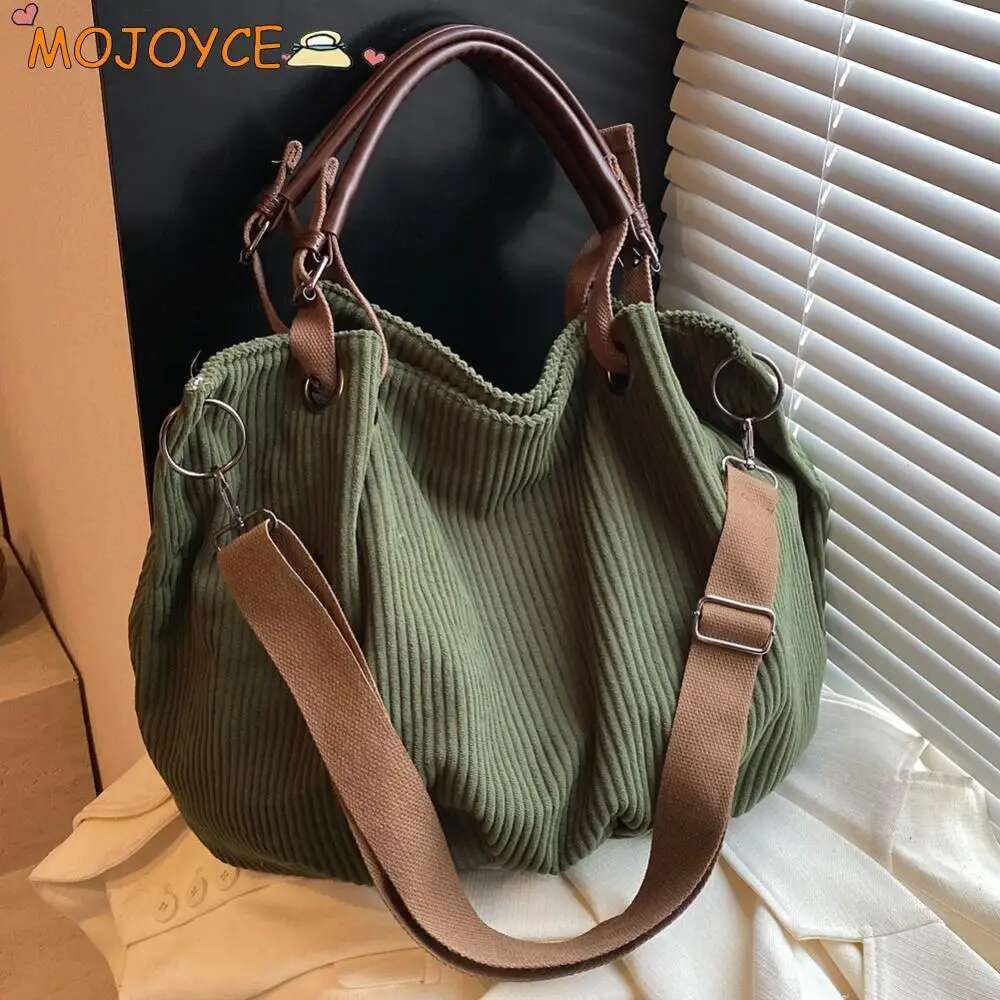 Slouchy Tote Bags Corduroy Casual Handbag Detachable Long Strap Shoulder Women's Large Capacity Crossbody Bag Zipper Satchel
