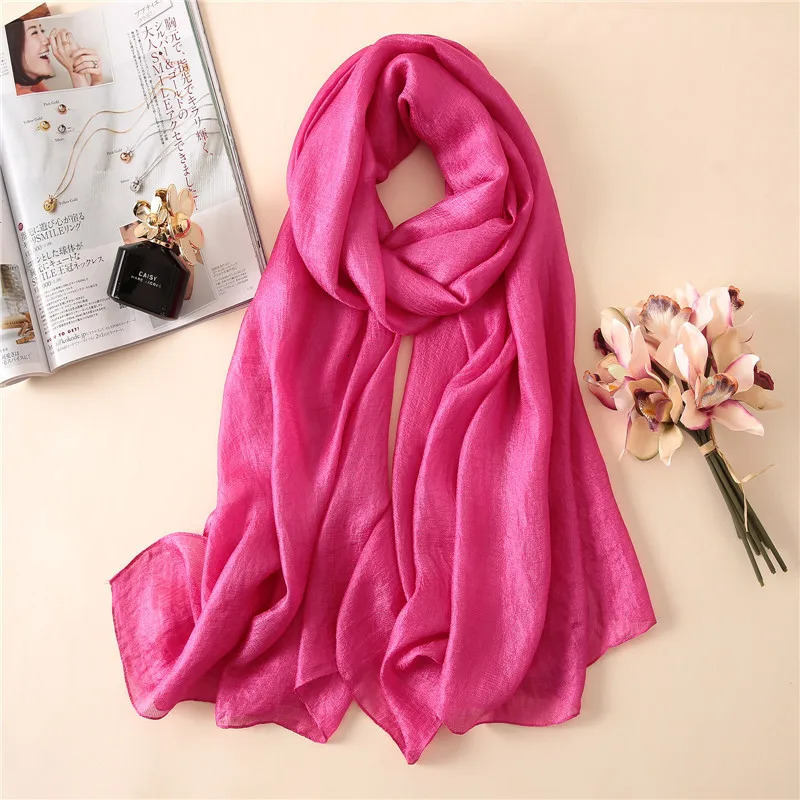 Women Fashion Scarf Plain Solid Silk Linen Shawls Scarves Summer Lady Bandanas Pashmina Foulard Hijab 180*90Cm 250514