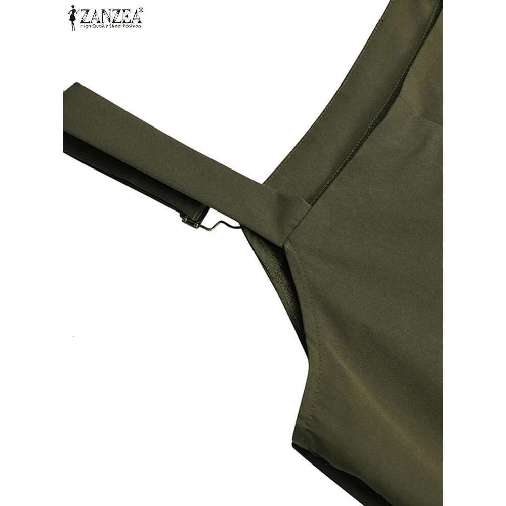 ZANZEA Womens Summer Sundress Elegant Overalls Dress Solid Suspenders Vestidos Female Square Neck Buckle Robe Femme