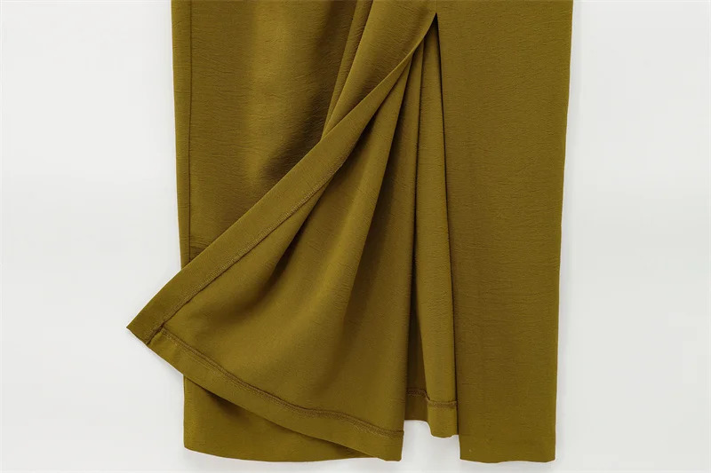 Womens Dress Spring Olive Green Pleated Waist Decoration Show Your Body Elegant Temperament Banquet Style 250514