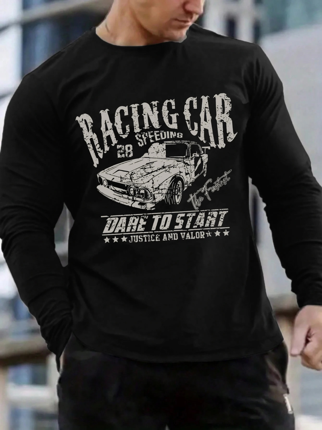 Trendy longsleeved tshirt mens printed round neck Tshirt trend versatile casual tops 250514