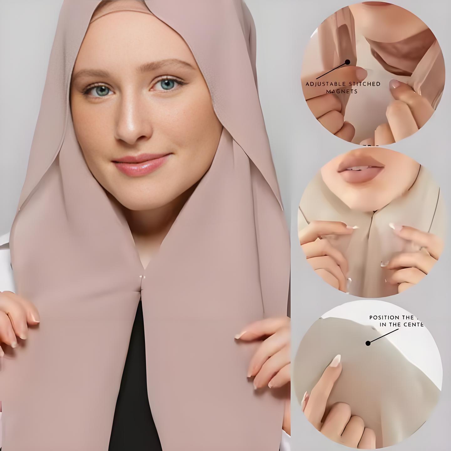 K719 Hot sale new lazy chiffon convenient headscarf magnet buckle fixed anti-drop solid color versatile scarf spot