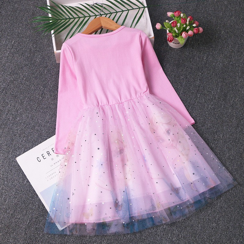 DISNEY Frozen Elsa princess kids designer clothes baby girl designer clothes girl Spring and Autumn Children's Autumn Puff Dress.