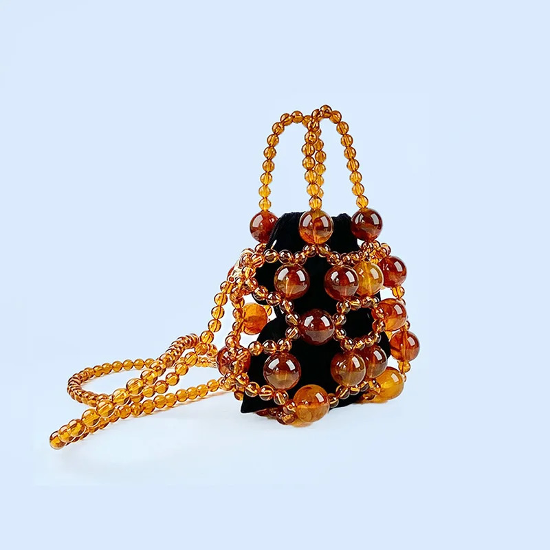 Hollow Beaded Drawstring Bucket Bag Vintage Hawksbill Large Bubble Bead Handbag 250514