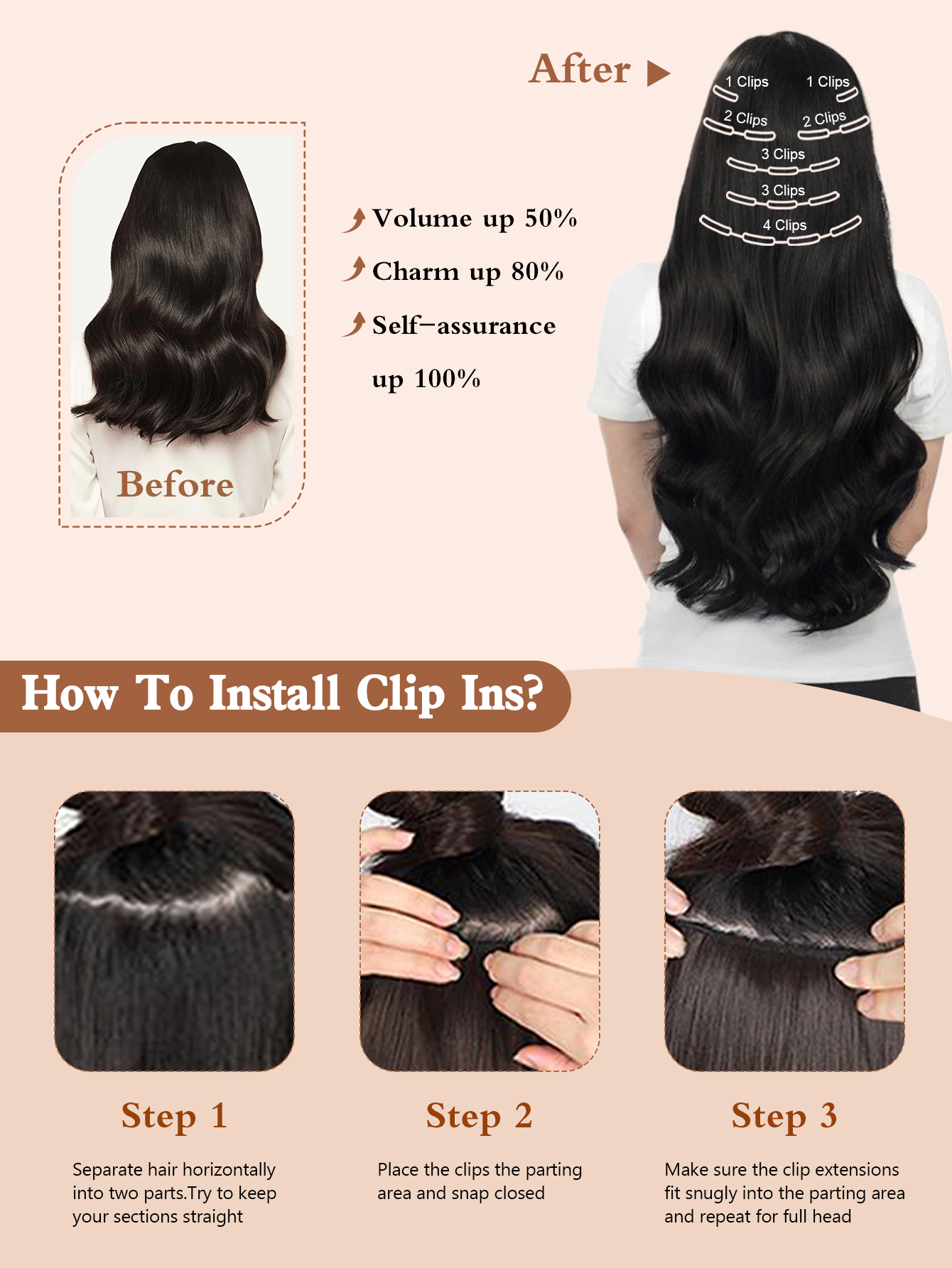 ViBESHiFT 14-20 Inch Hair Extensions Hair bundle Hair piece 100% Remy Human Hair Handmade Clip In Hair Extensions 7pcs 16 Clips Natural Styling for Wo