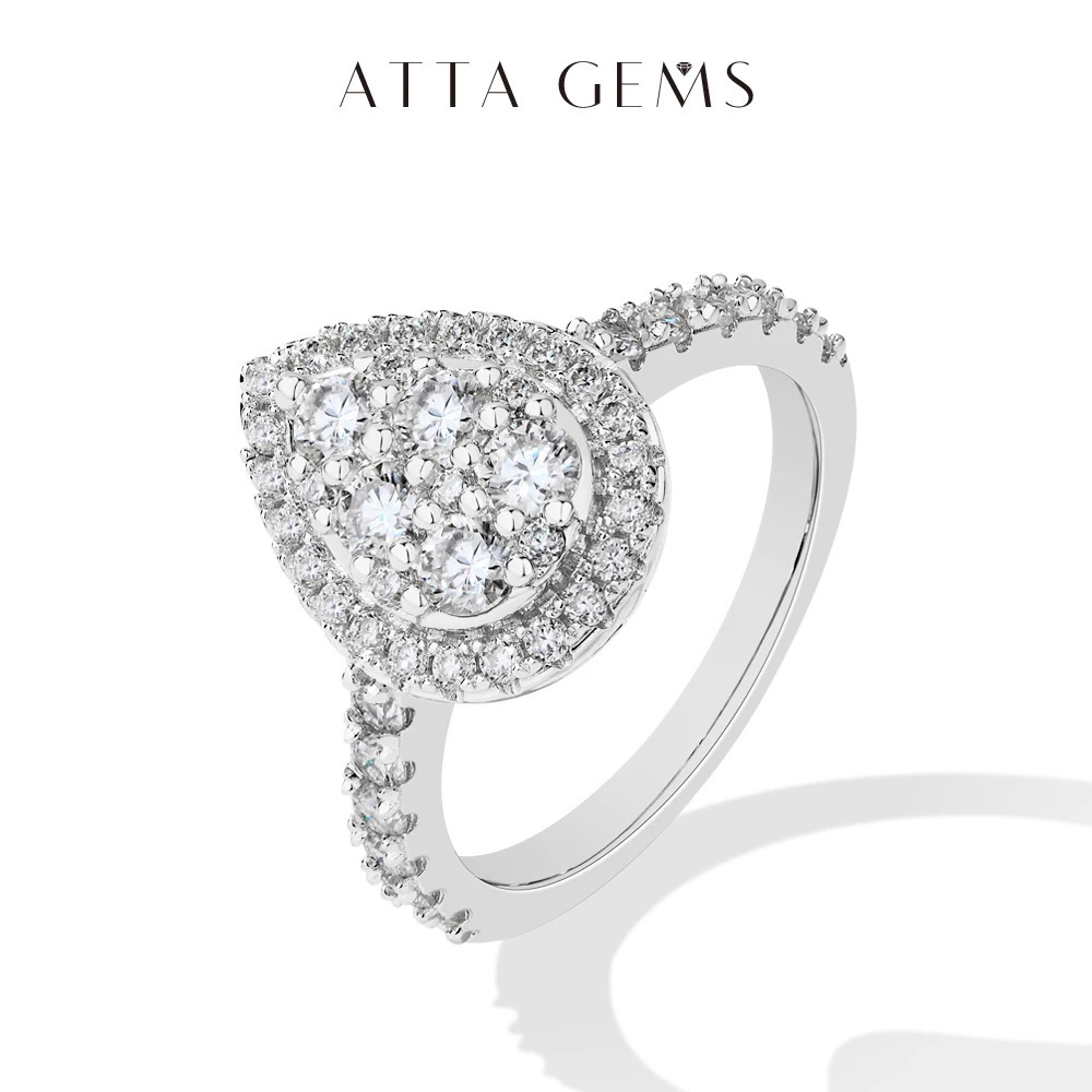 ATTAGEMS Round D VVS1 Diamond Pear-Shaped Rings for Women S925 Sterling Silver Engagement Bride Vintage Jewelry Gifts 250509