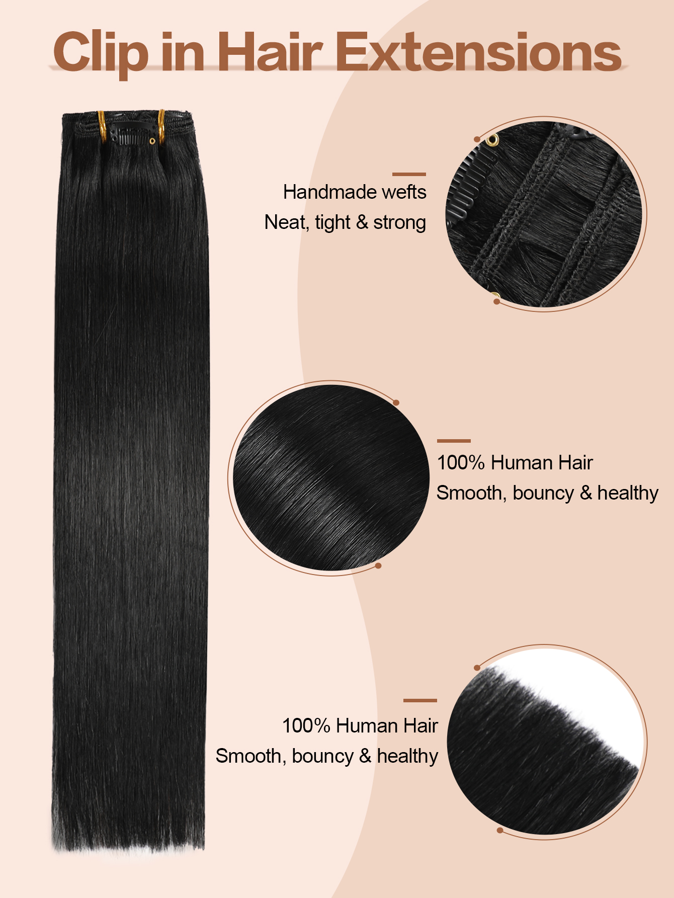 ViBESHiFT 14-20 Inch Hair Extensions Hair bundle Hair piece 100% Remy Human Hair Handmade Clip In Hair Extensions 7pcs 16 Clips Natural Styling for Wo