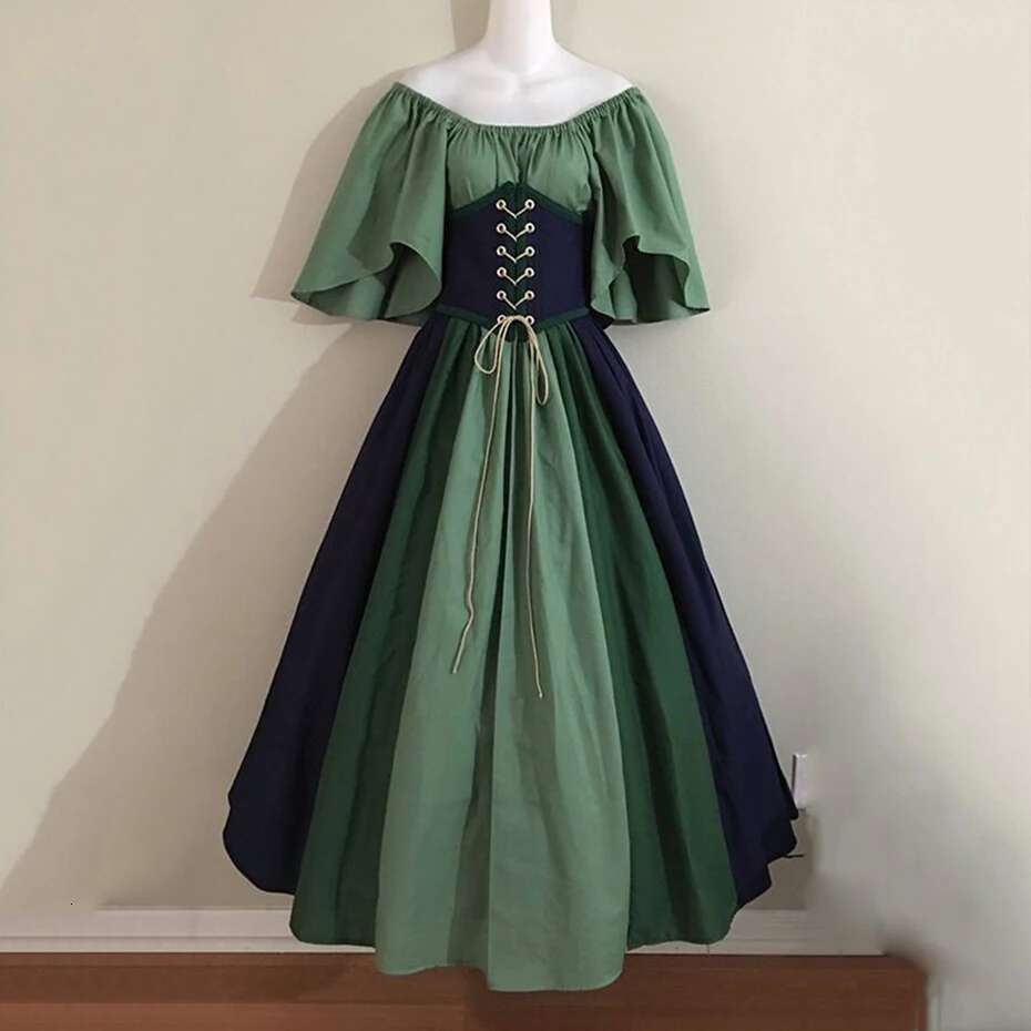 Summer for Women Retro Plus Size Dresses Fashion Splicing Waist Drawstring Design Short Sleeved Female Dress