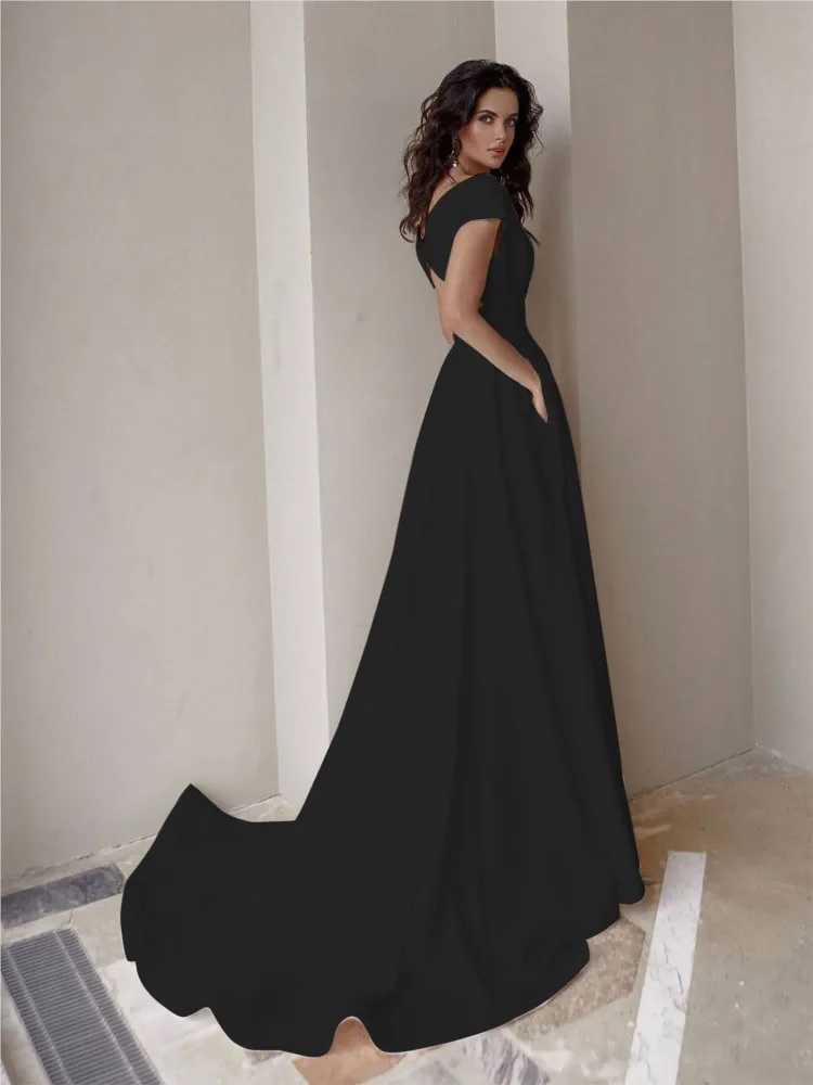 Elegant Long Chest-wrapped Ruffled Solid Color Crossbody Waist Slit Mid-waist Solid Color Temperament Commuting Evening DressXJ250514