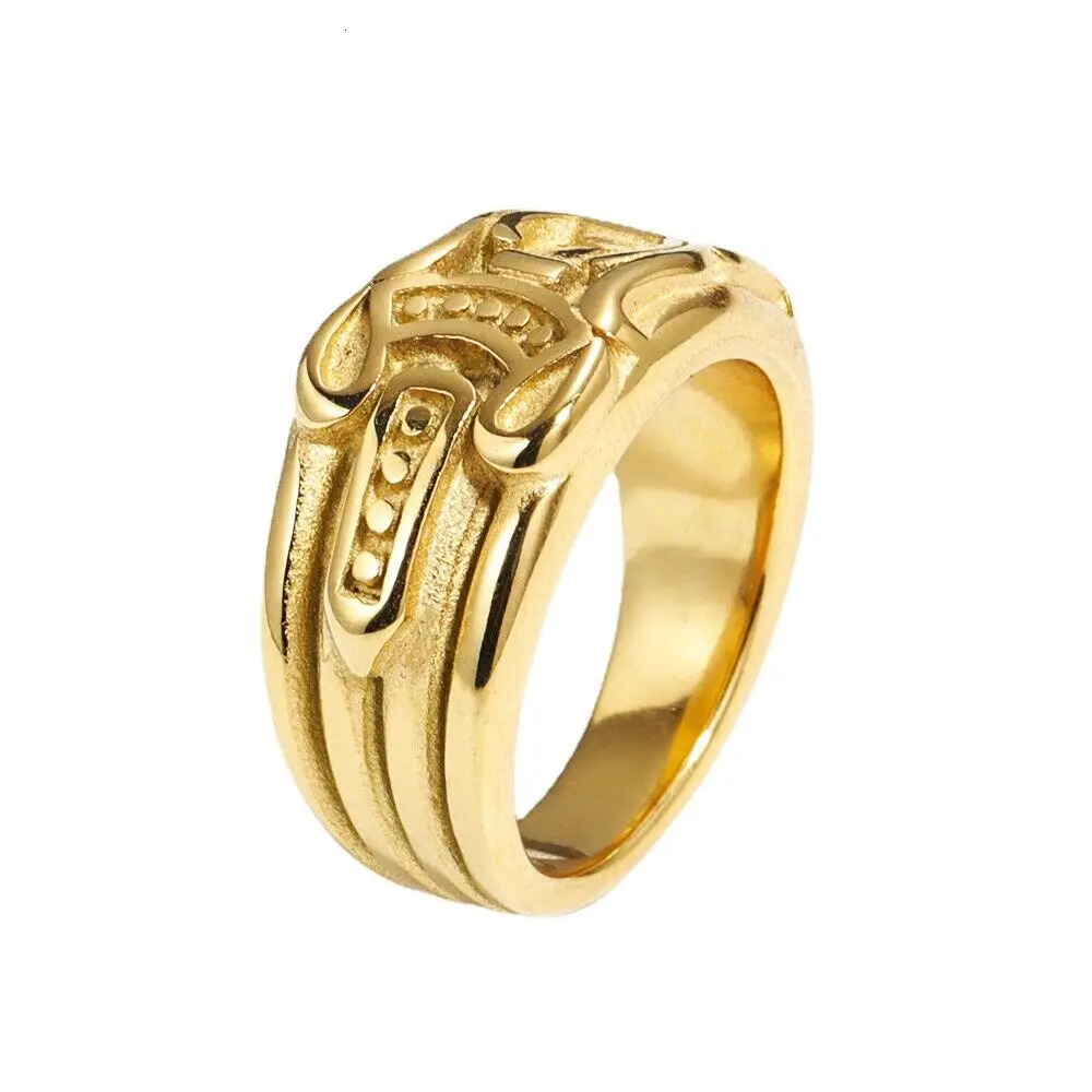 Mens Punk Fashion Jewelry 18K Gold Plated Stainless Steel Sword Ring Size 7-13 250509