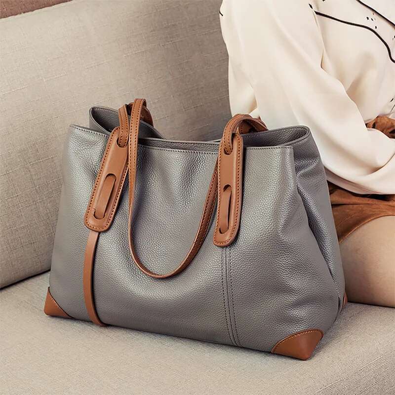2024 New Women's High-Capacity High-End Genuine Leather Work Simple Commuting And Soft One Shoulder Tote Bag
