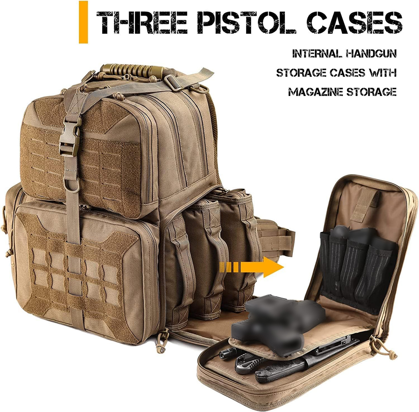 VOTAGOO Tactical Range Backpack, Gun Bag for Handguns and Ammo, 3 Pistol Carrying Cases for Hunting Shooting