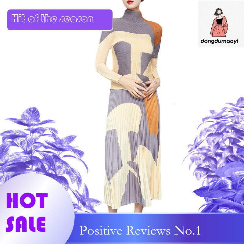 dongdumaoyi Printed base shirt pleated two-piece for spring and autumn new style long sleeved high-end feeling hanging half skirt women's top set