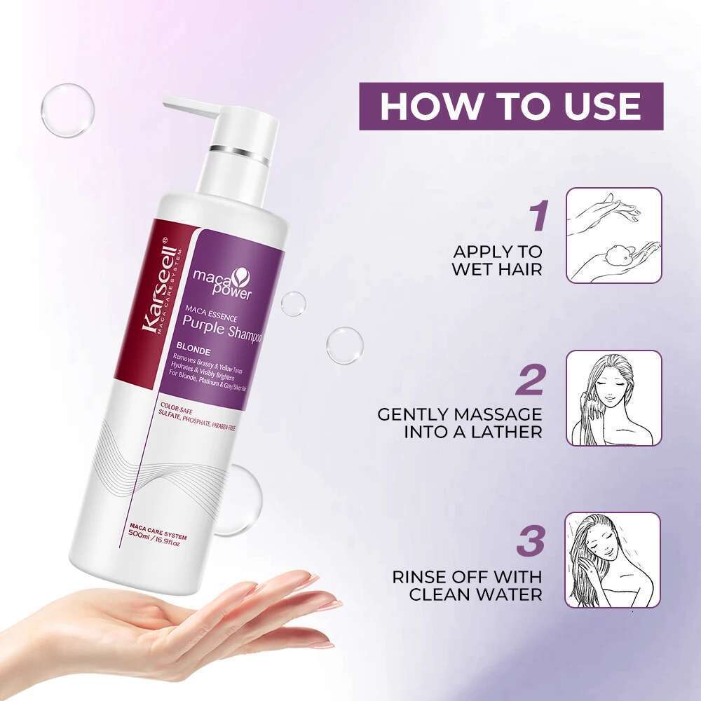 Karseell Purple Neutralizes Brass & Yellow Tones Color-Correcting Shampoo For Blonde Sier Gray Highlighted Hair